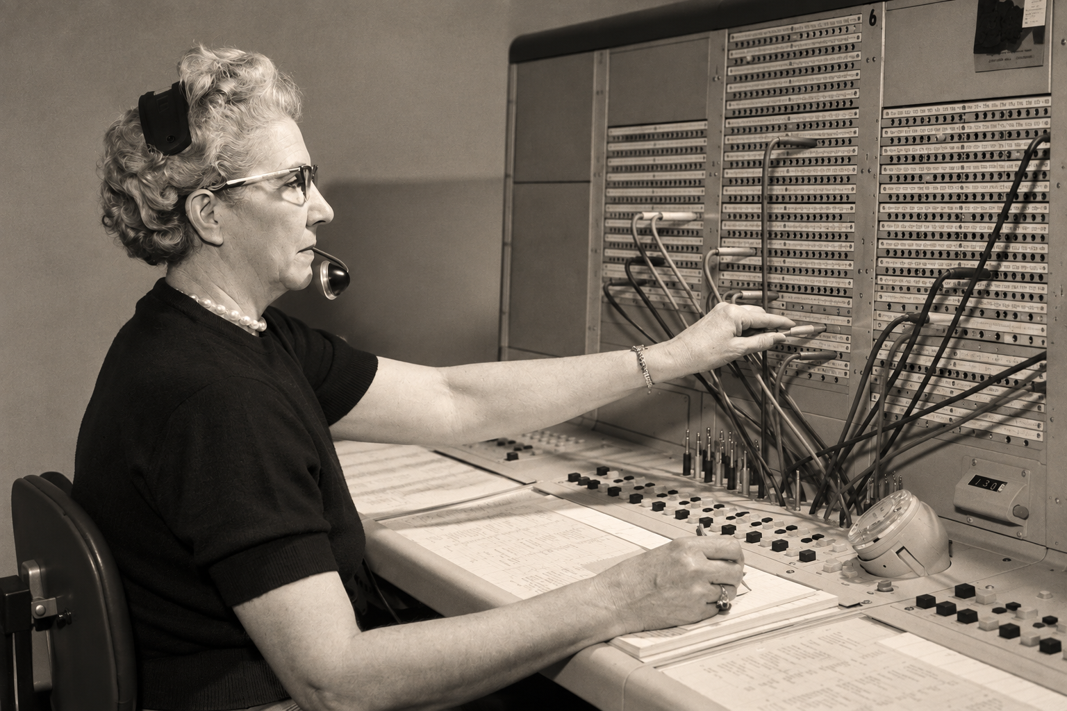 Historic telephone exchange operators at work